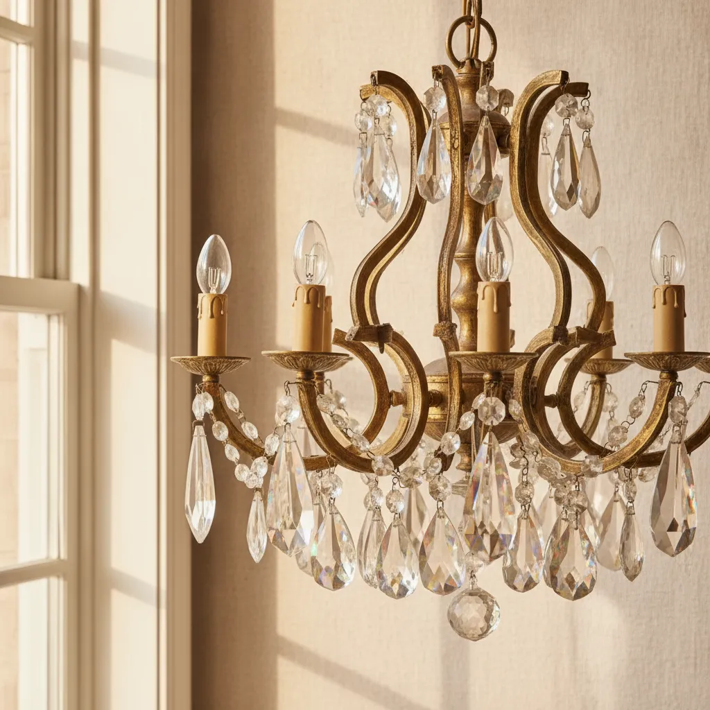 Antique brass and crystal chandelier