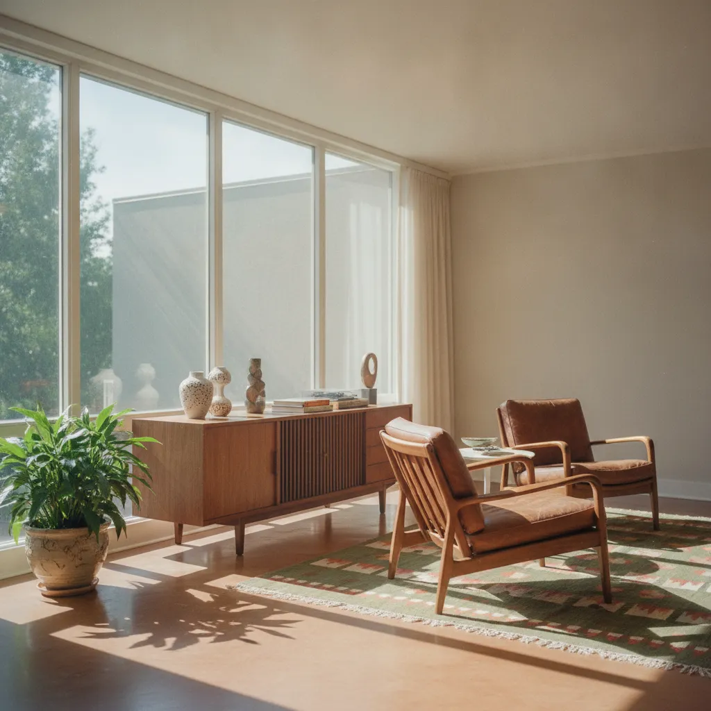 Mid-century living room in a Lincoln Park home