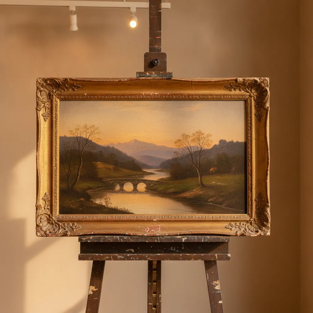 Antique landscape oil painting in a gilt frame