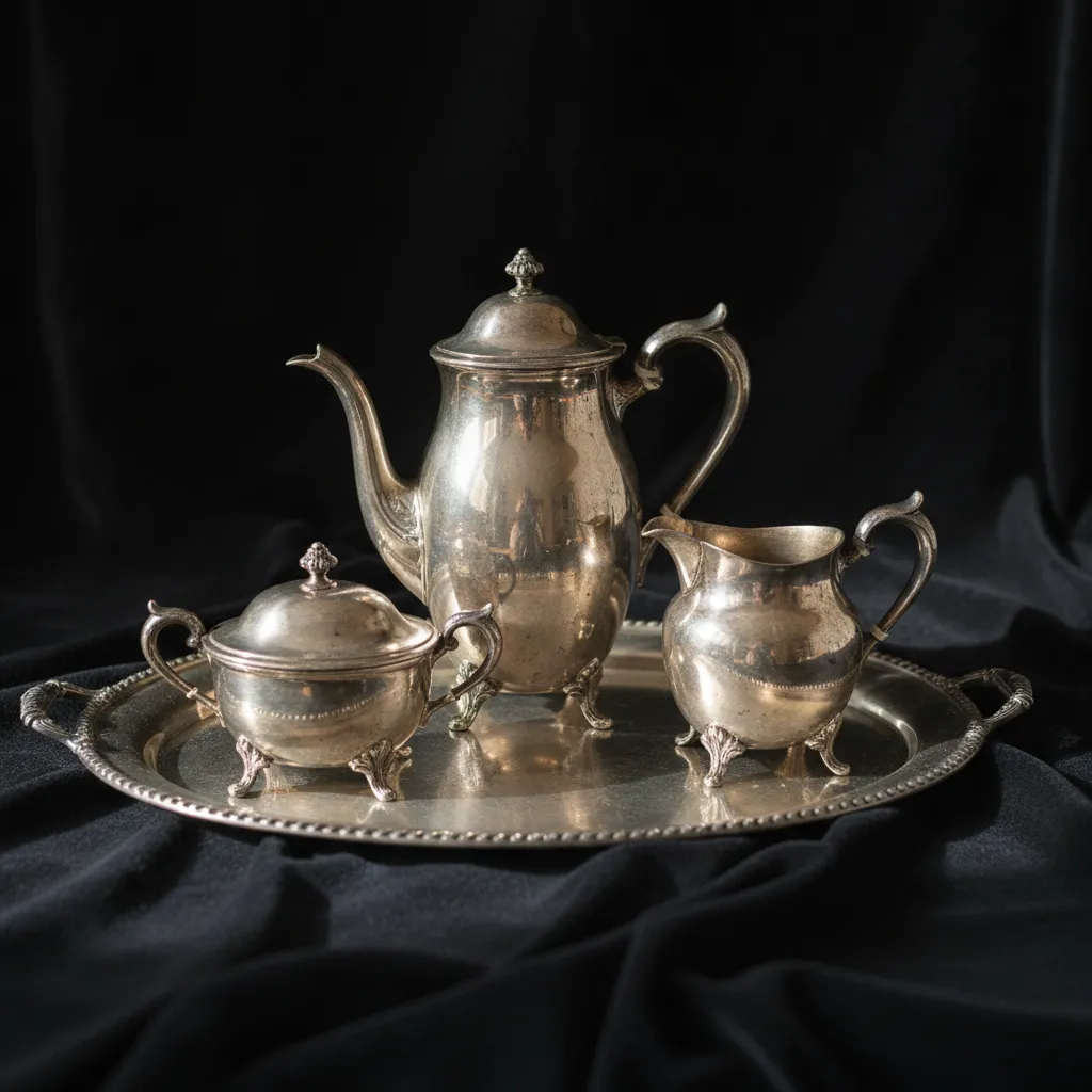 Sterling silver tea and coffee service on a tray