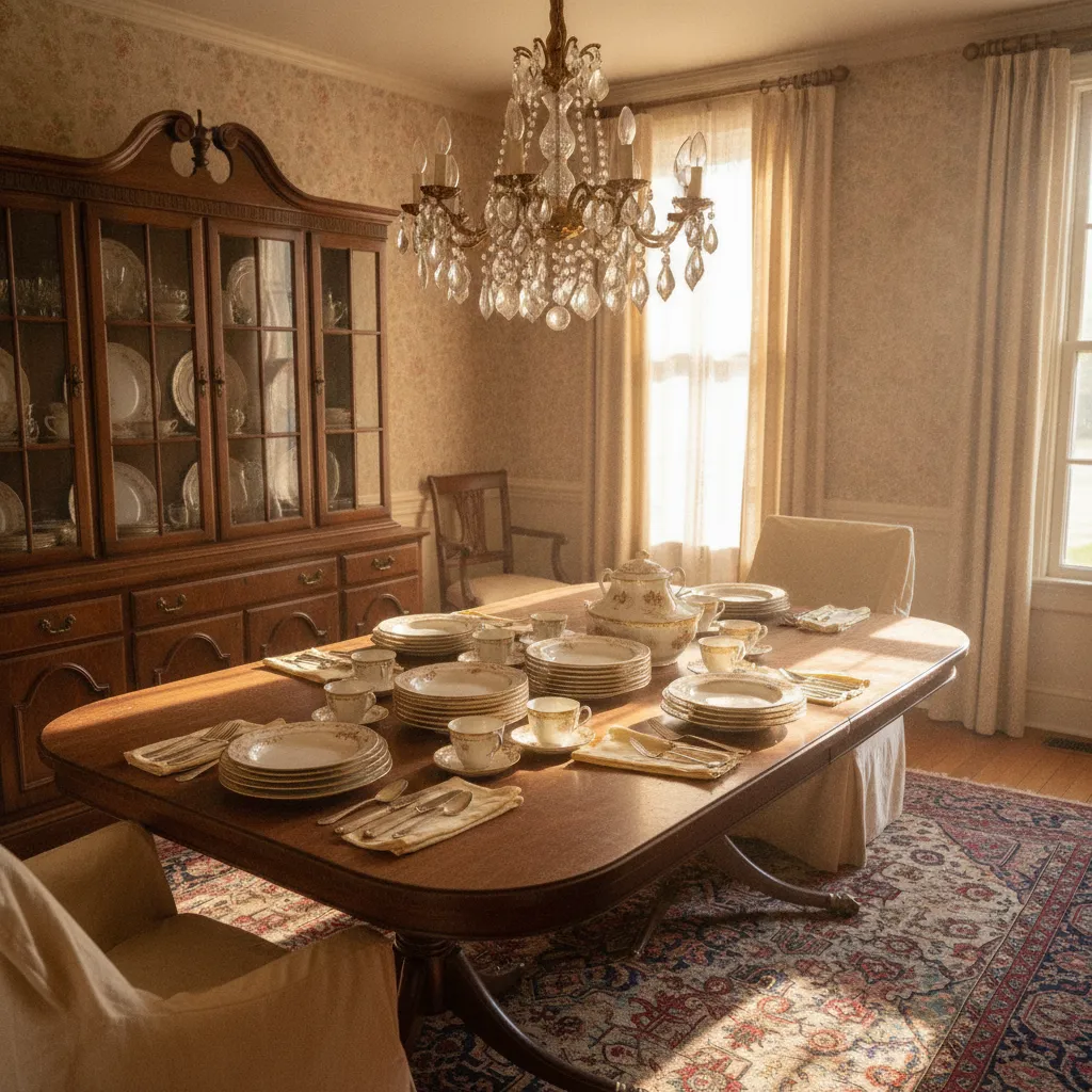 Formal dining room with walnut set