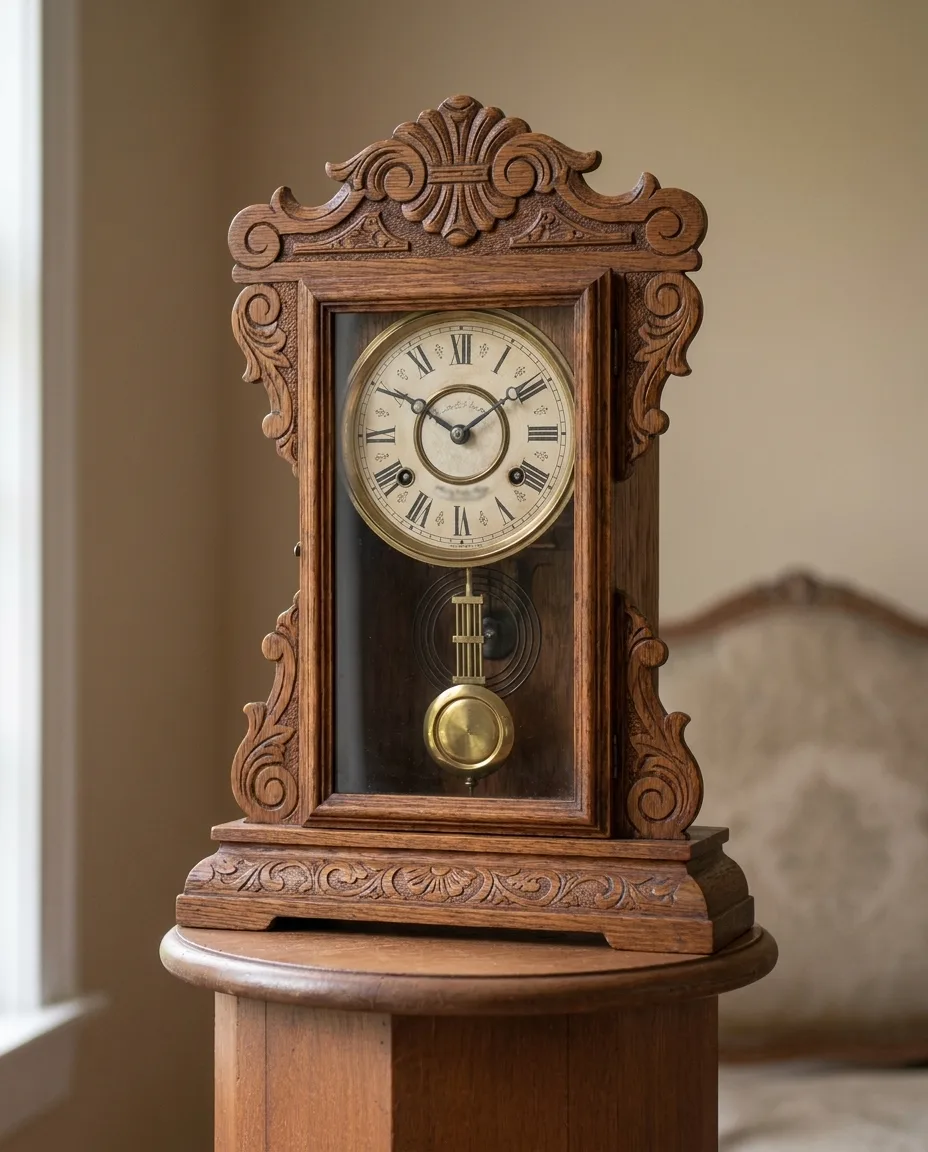 Oak Gingerbread Mantel Clock