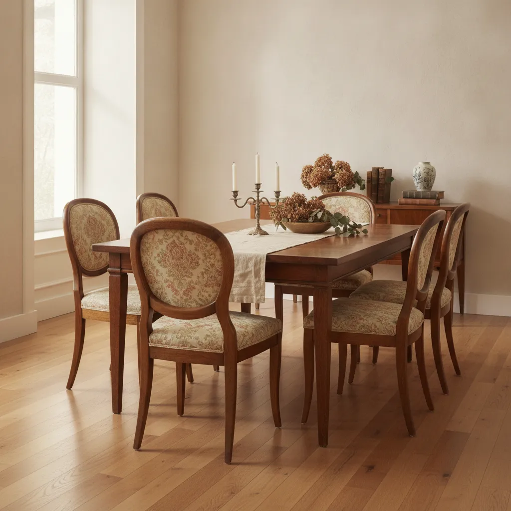 1940s walnut dining table and chairs